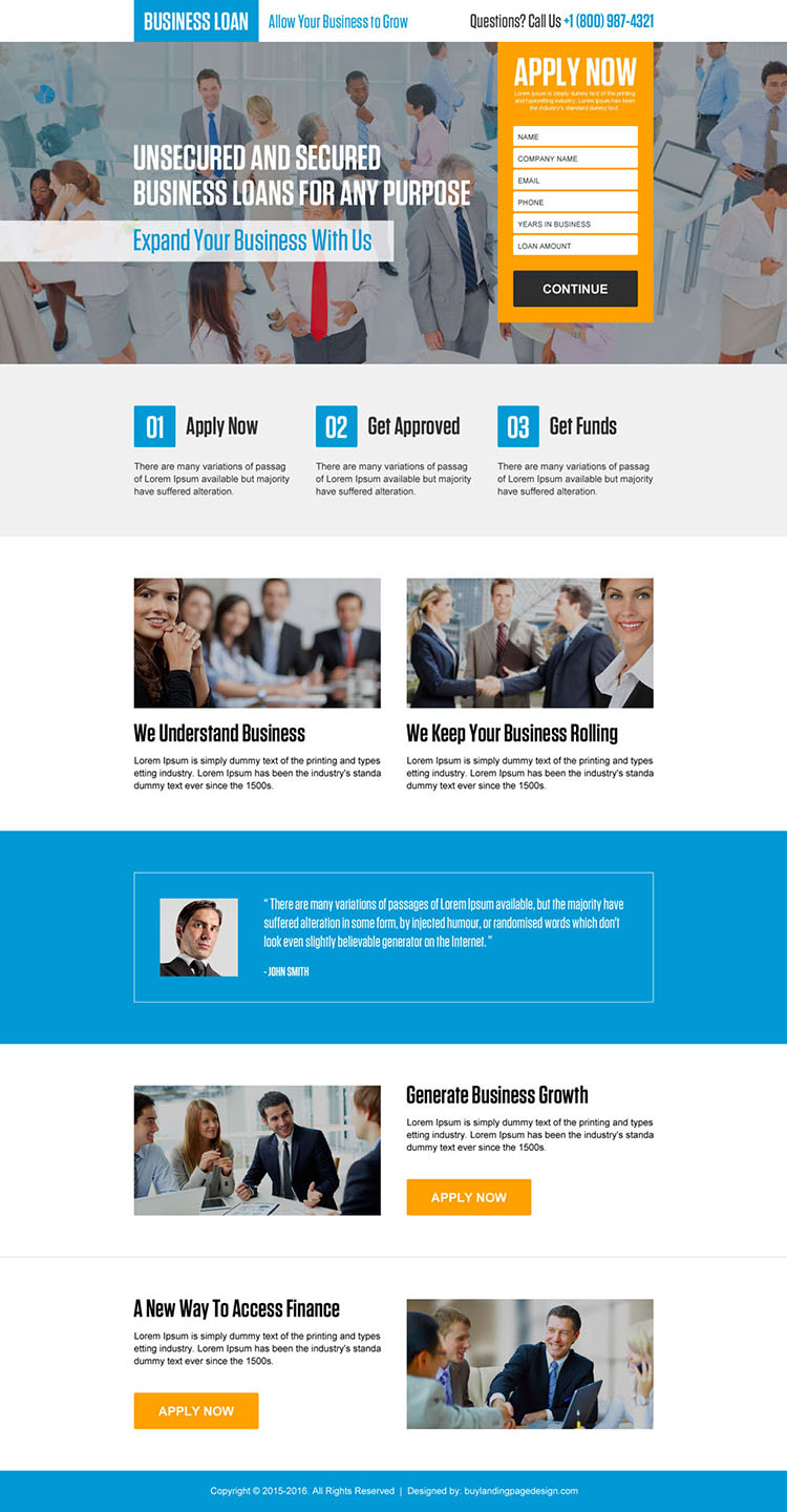 secure business loan lead capturing landing page design