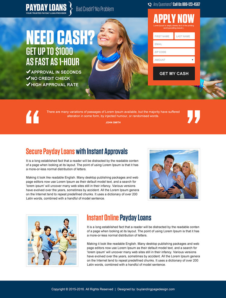 secure payday loan appealing lead gen landing page design