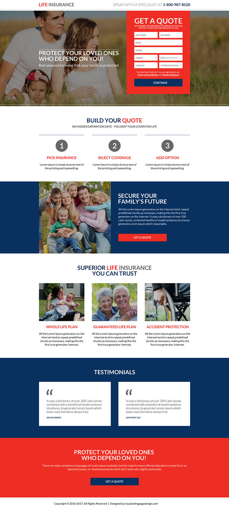 secure your family future life insurance responsive landing page