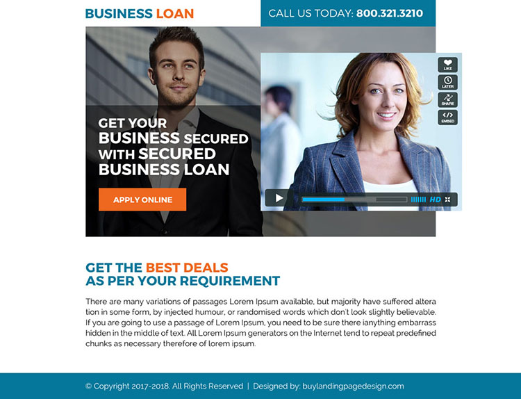 secured business loan video ppv landing page design