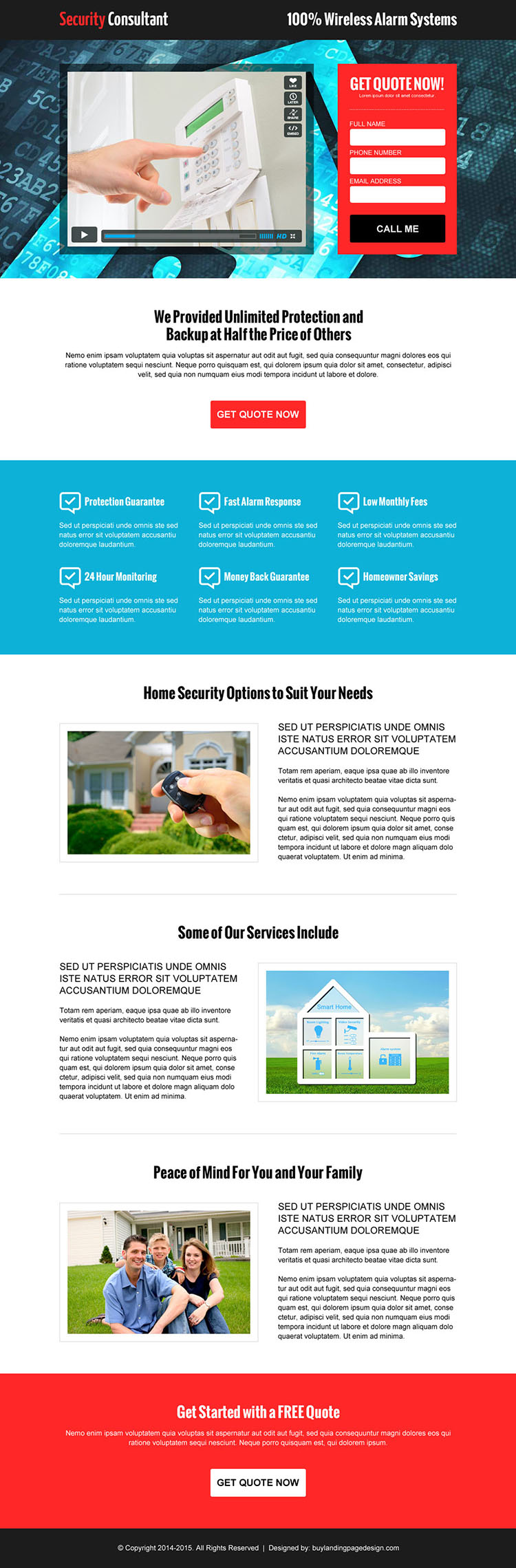 security agency consultation service lead capture video landing page design template