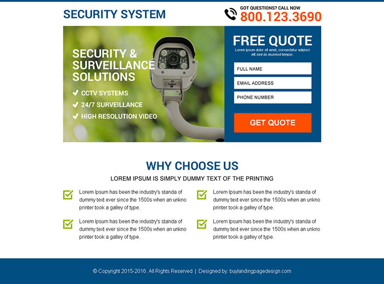 security and surveillance free quote capturing ppv landing page