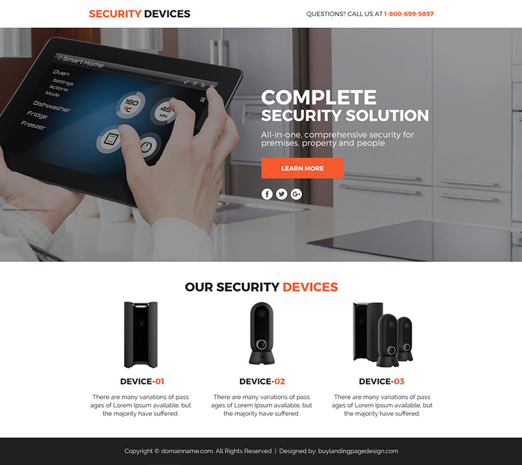 security device marketing funnel responsive landing page design