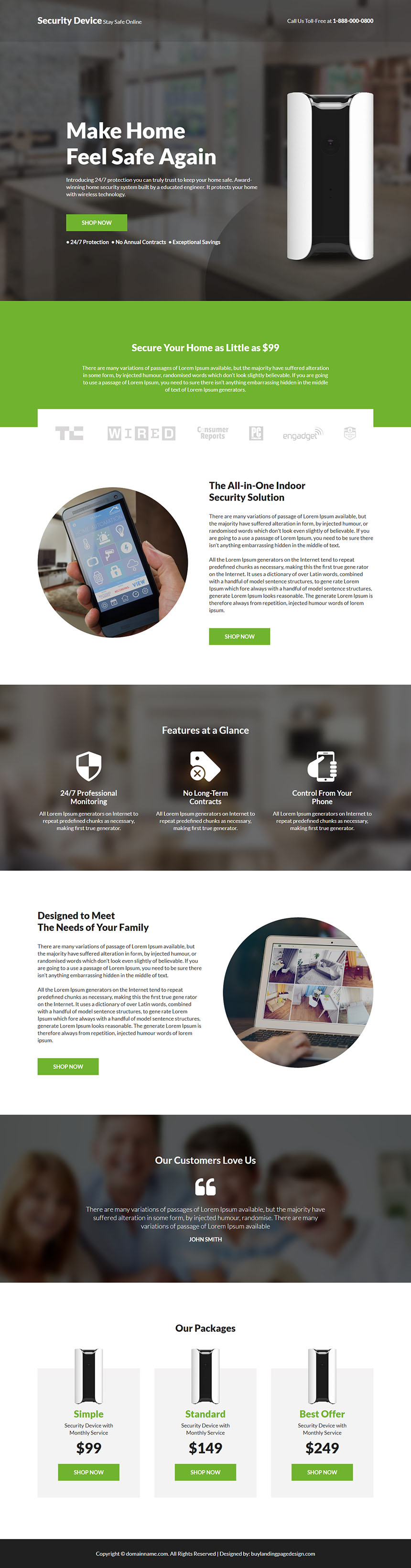 home security system responsive landing page