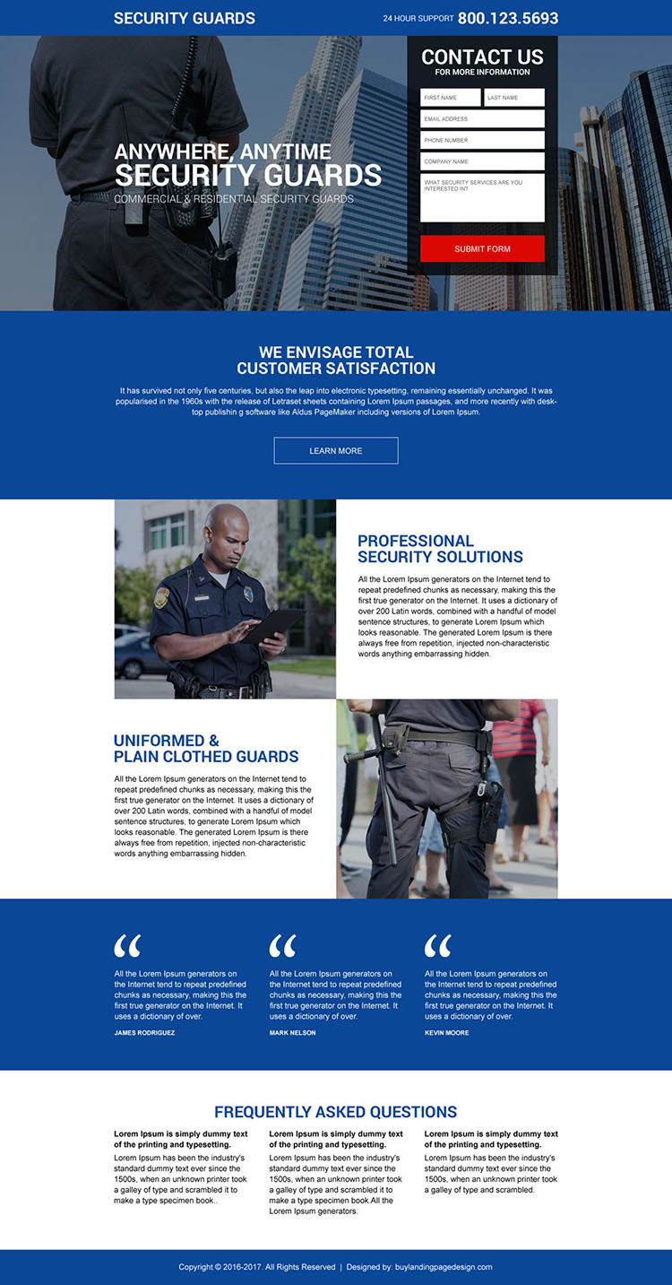 responsive security guard service providing landing page design