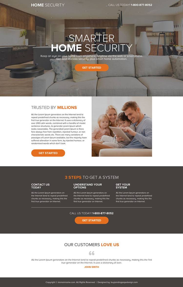 smart home security call to action landing page design