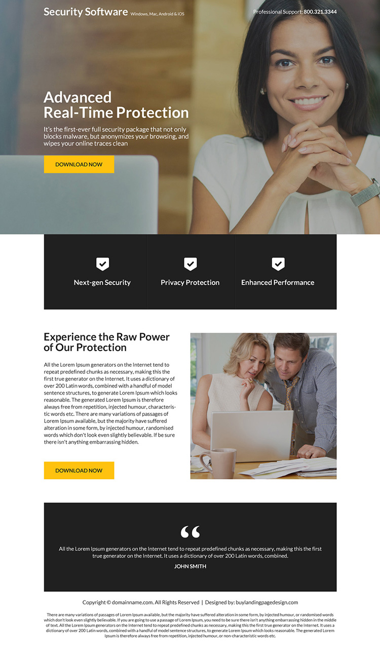 security software downloading responsive landing page