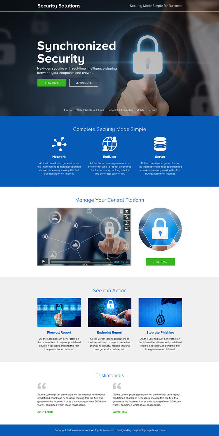 security solution strong call to action landing page design