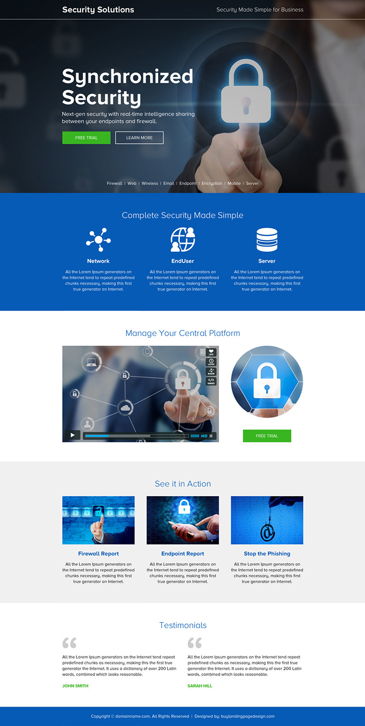 responsive security solution for business landing page