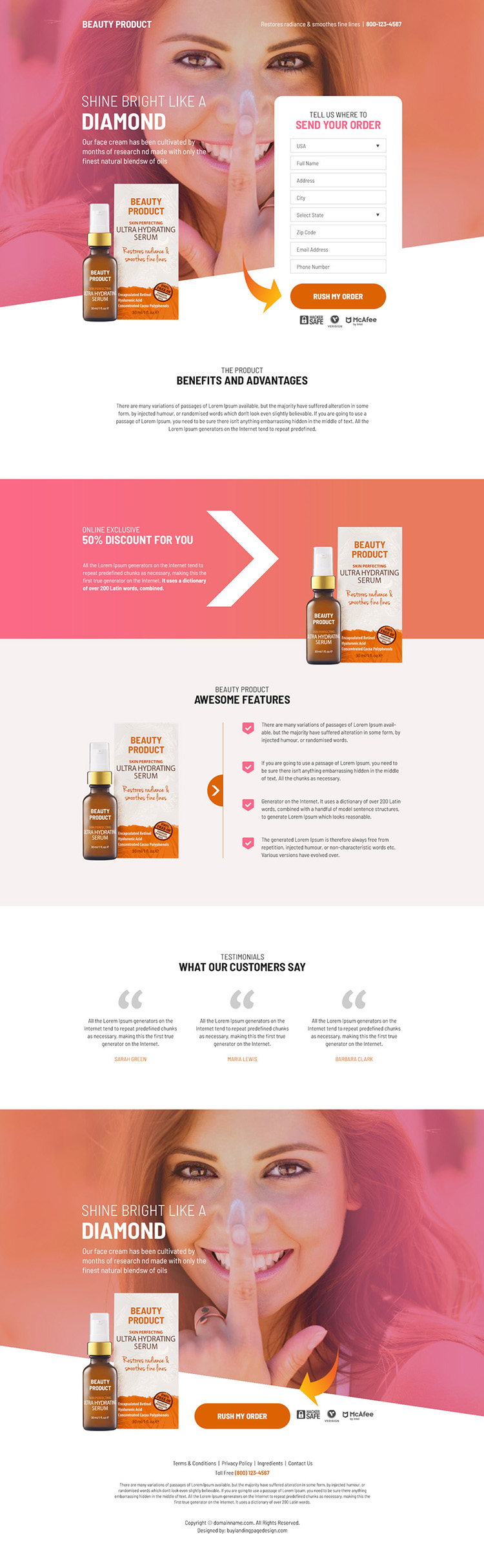 beauty product selling bootstrap landing page design