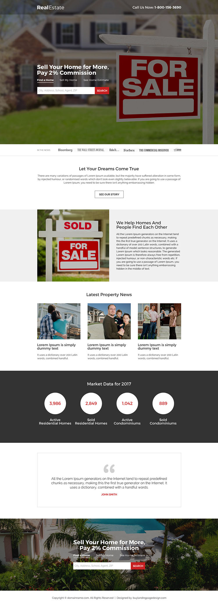 real estate for sale search responsive landing page design