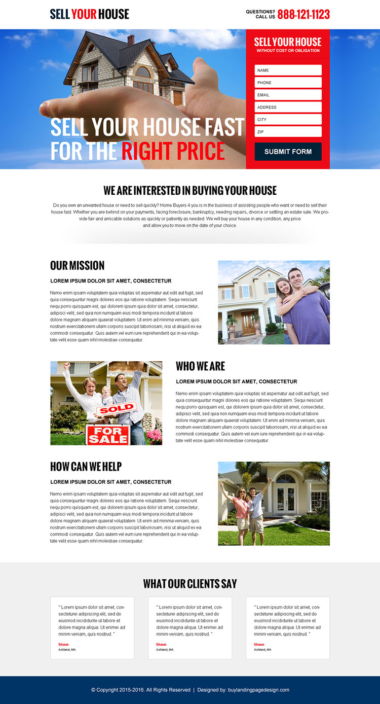 sell your house at the right price converting responsive landing page design