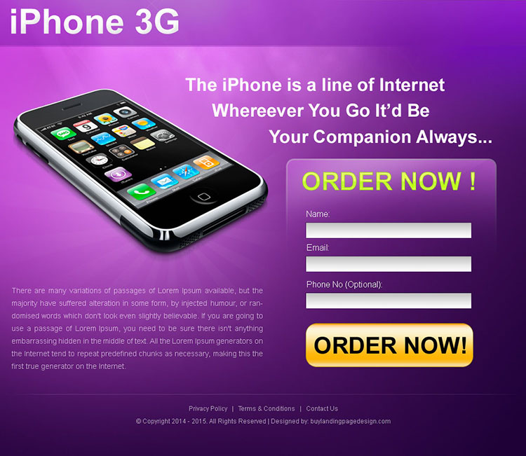 iphone 3g lead capture appealing landing page design for sale