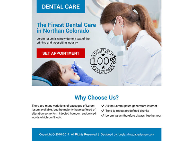 dental care call to action ppv landing page design