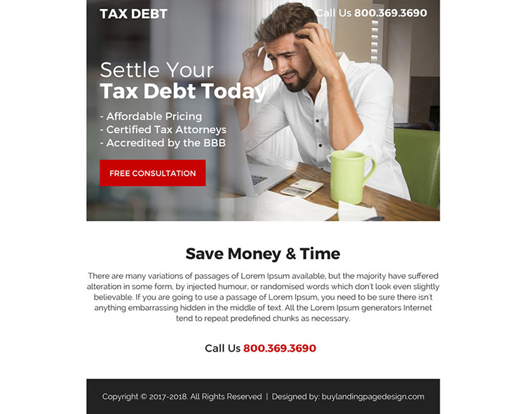 tax debt resolution ppv landing page design