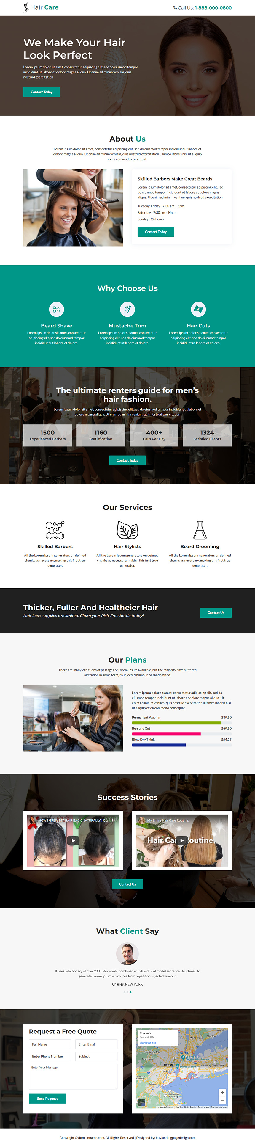 hair care professional responsive landing page