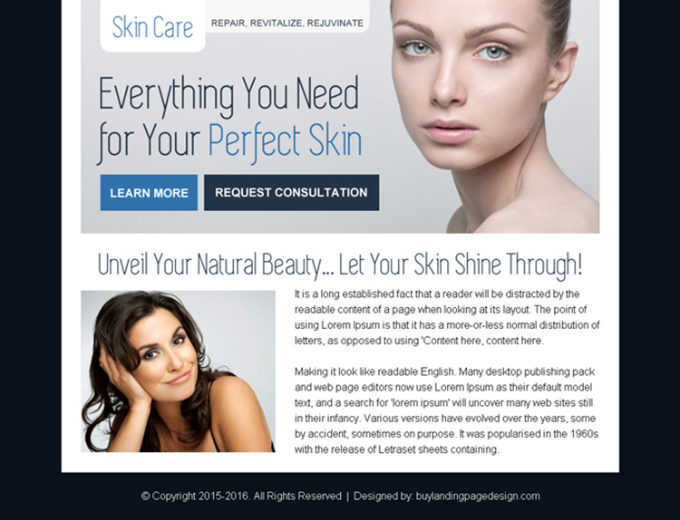 skin care consultation ppv landing page design