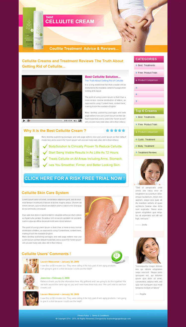 skin care cream selling html landing page design template for sale