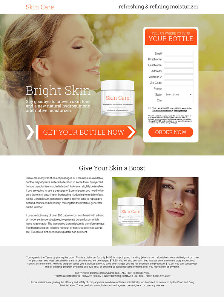 skin care moisturizer cream selling bank page design