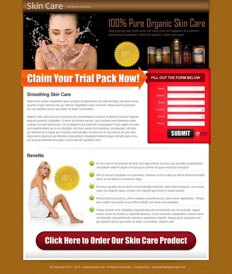 skin care product lead capture landing page design