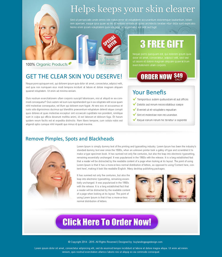 skin care product review call to action landing page design for sale