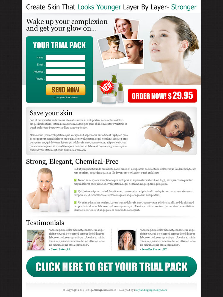 wake up your complexion and get the glow on trial pack landing page design