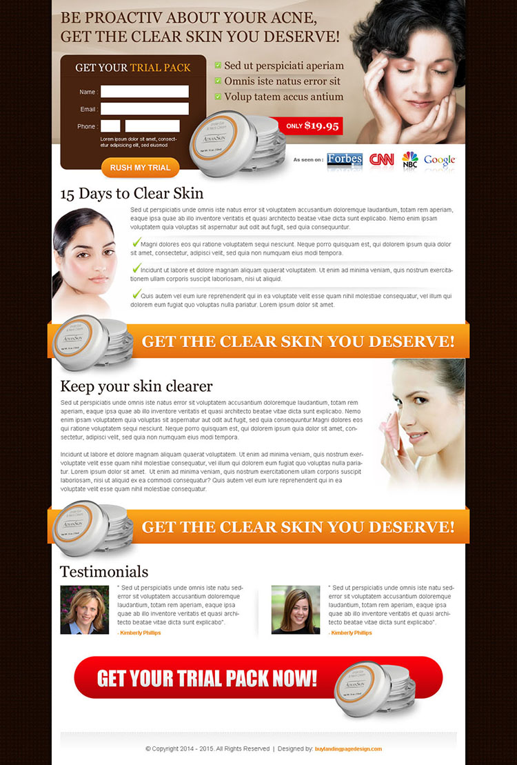 clear skin you deserve trial pack small lead capture landing page template