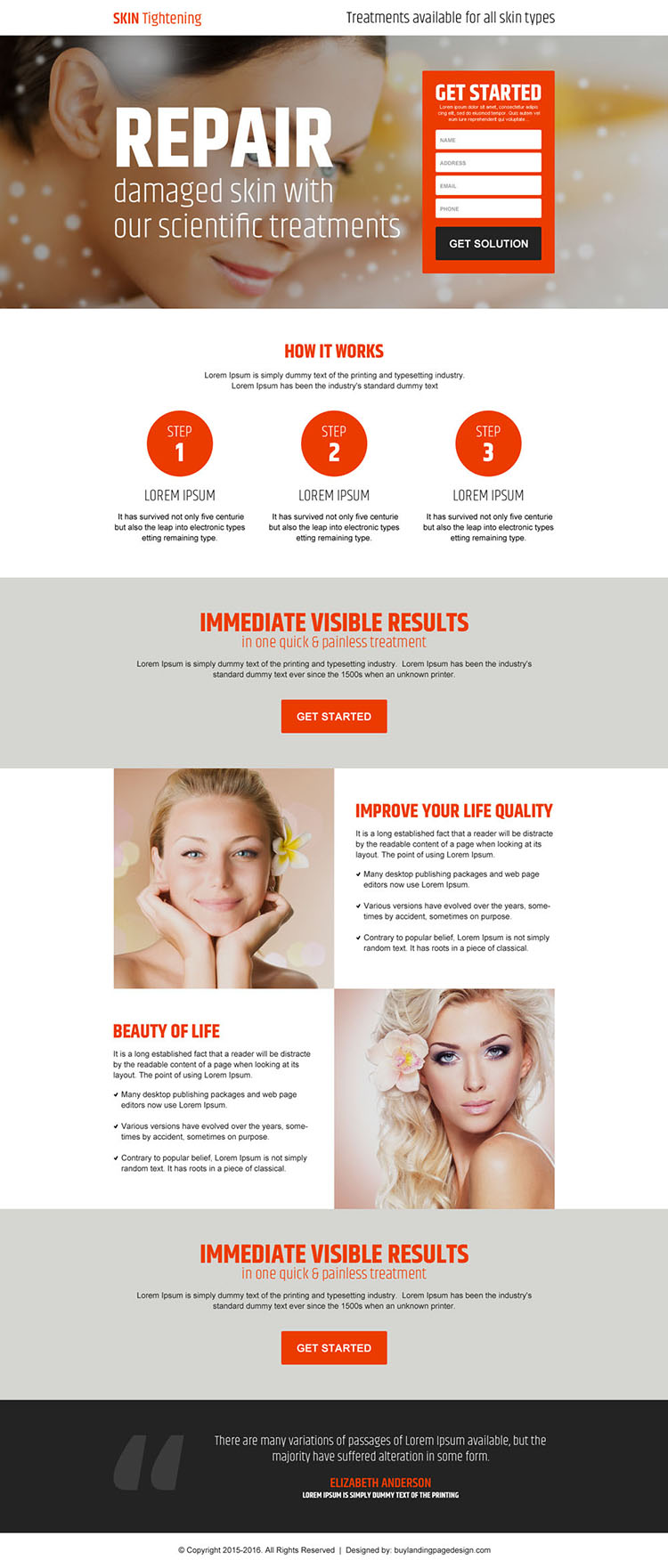 skin tightening and rejuvenating lead gen responsive landing page