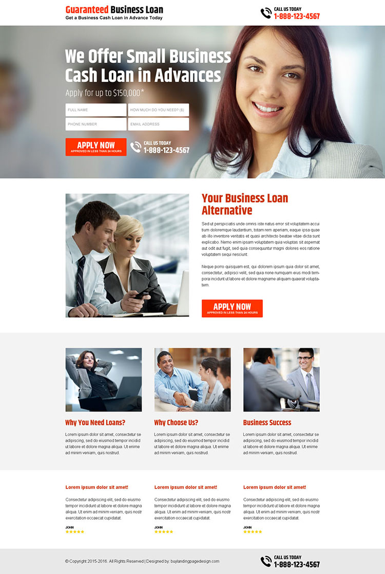 small business cash loan in advance lead capture landing page design
