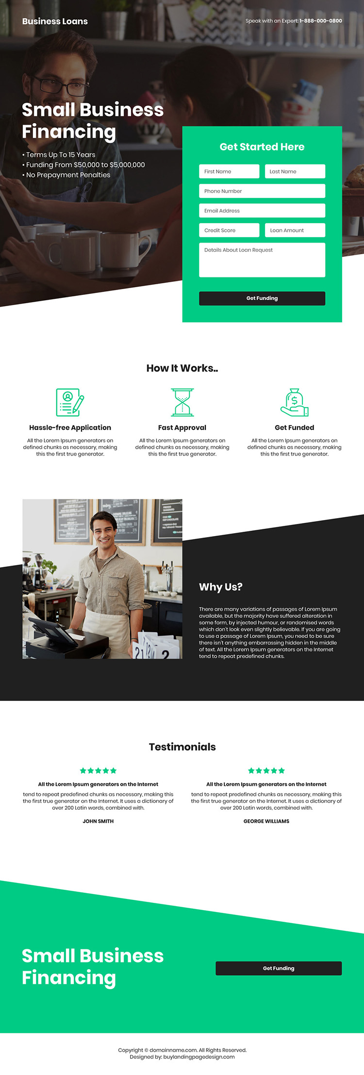 small business funding bootstrap landing page design