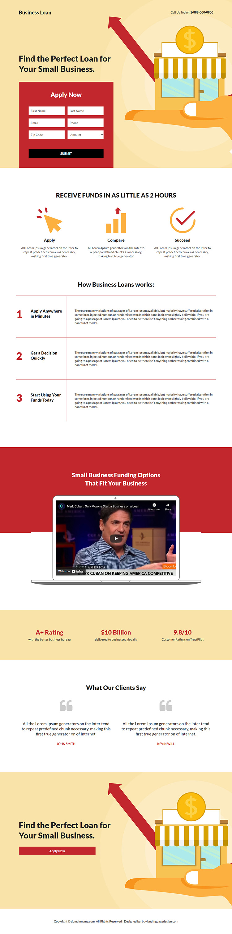 small business funding responsive landing page design