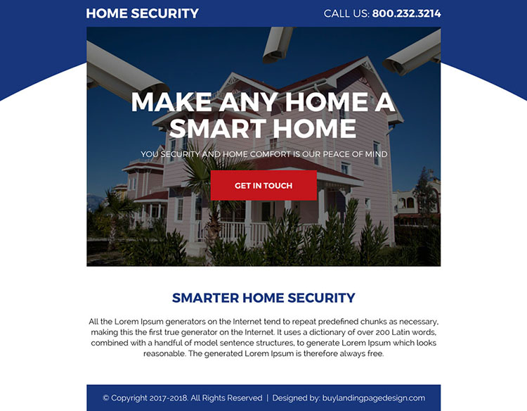 smarter home security call to action ppv landing page design