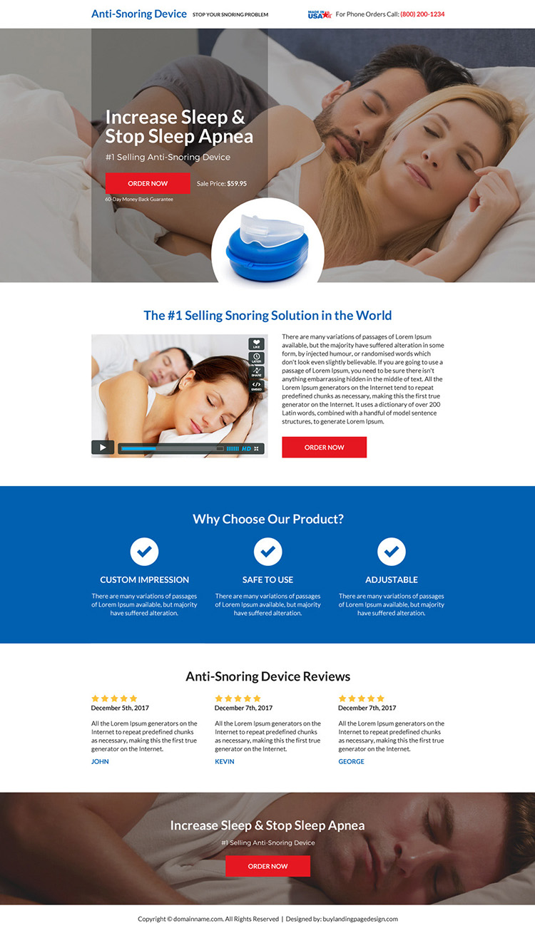 anti snoring product selling responsive landing page