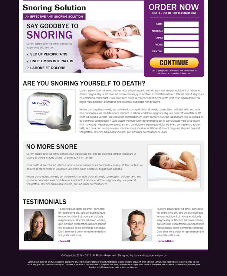 anti snoring solutions product responsive landing page