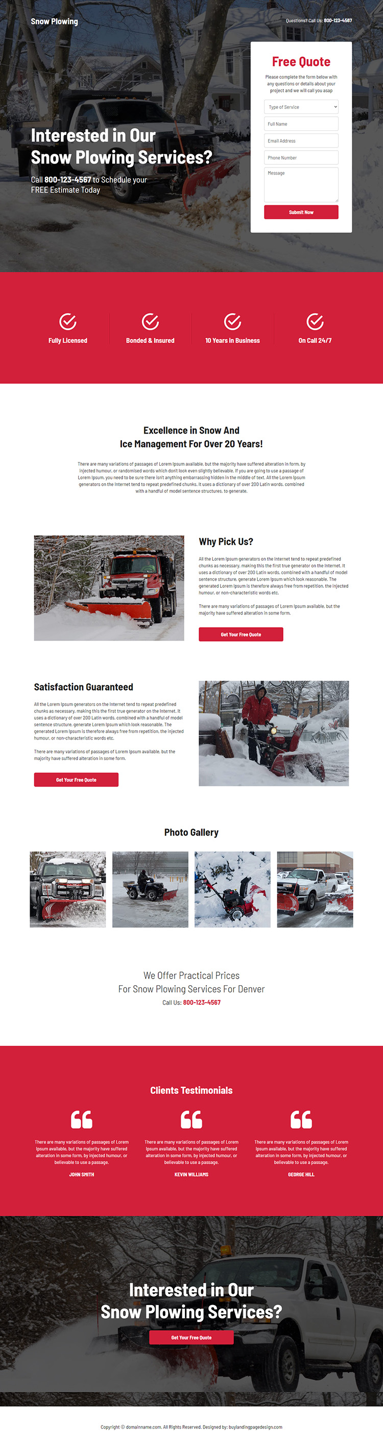 snow removal service responsive landing page