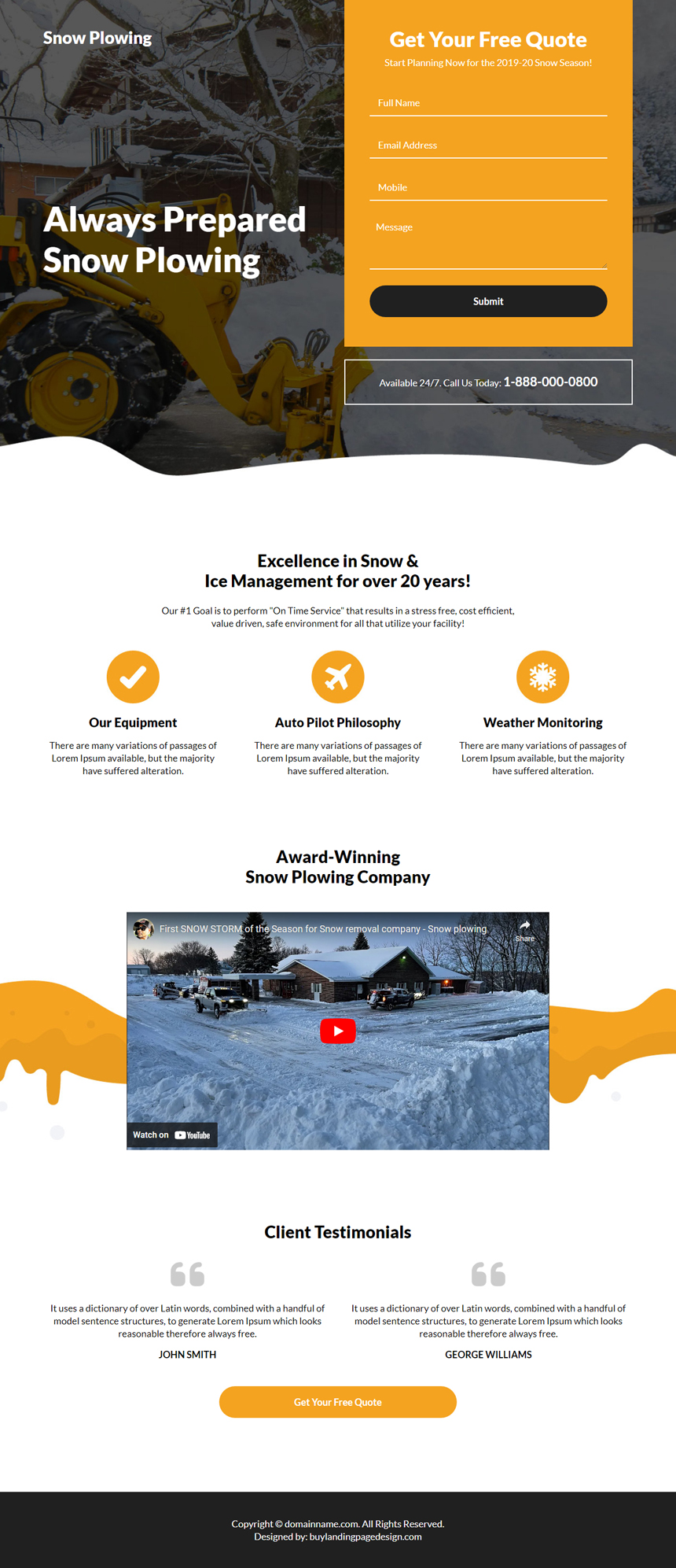 snow plowing service lead capture landing page