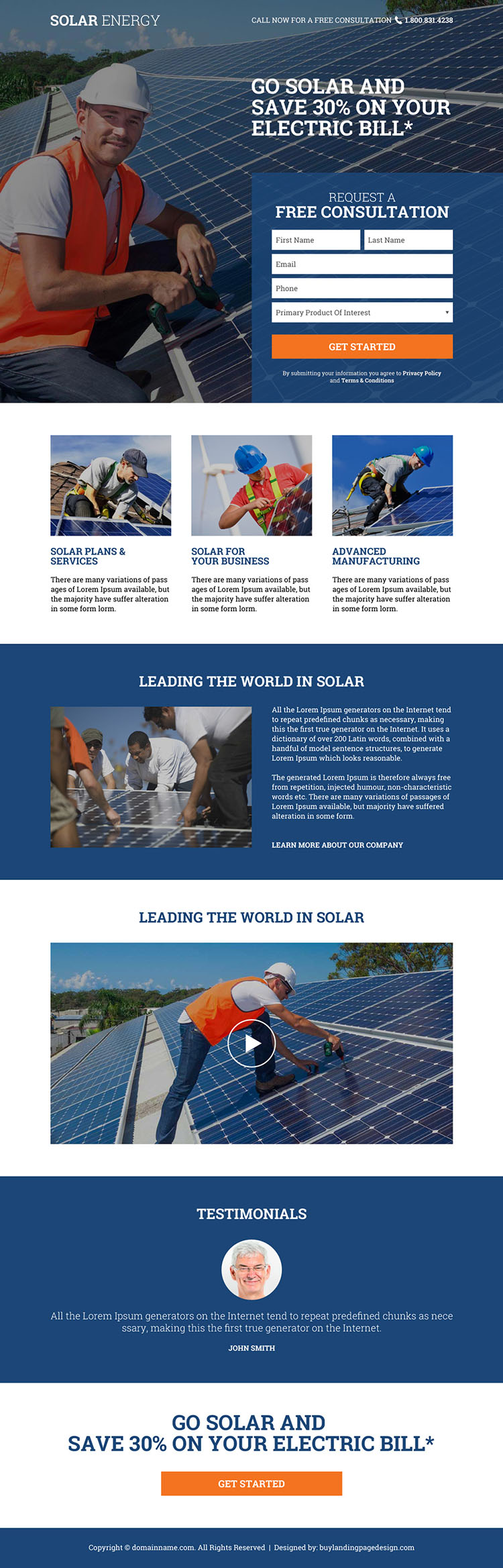 solar energy free consultation lead capturing responsive landing page