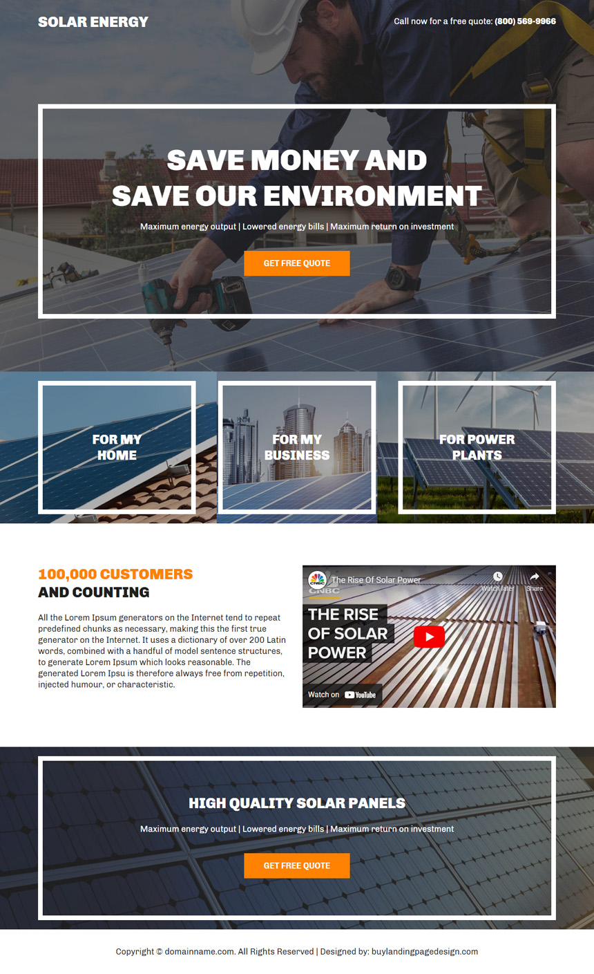 solar panels lead capture landing page design