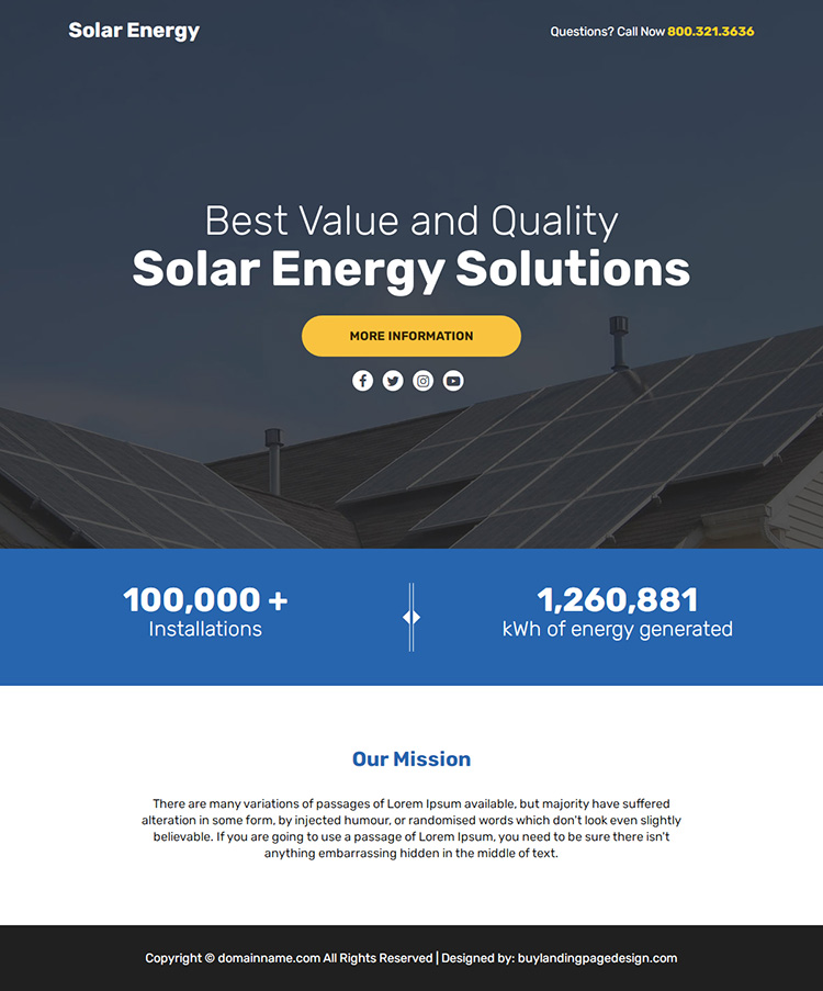 solar energy solutions lead funnel page design