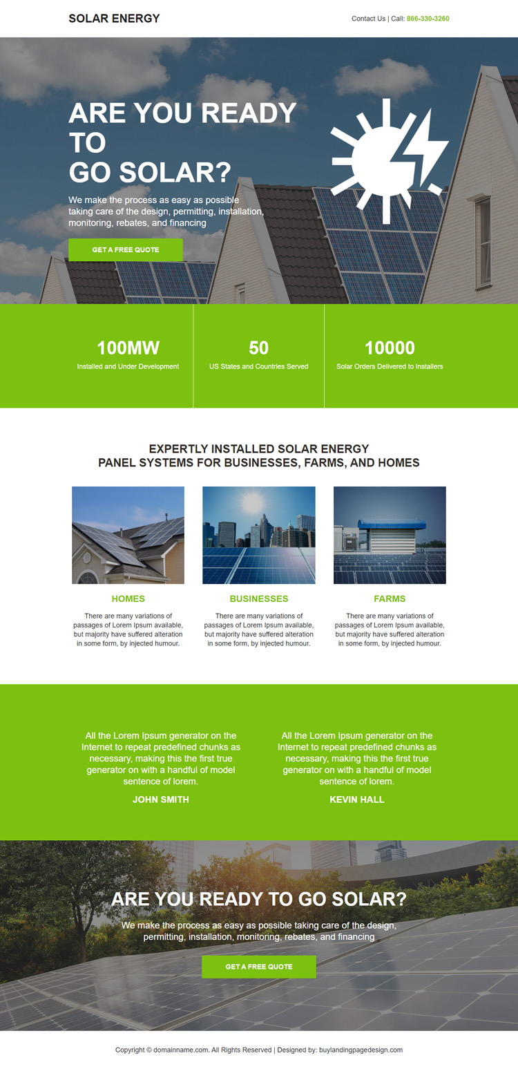 professional solar energy panel installation landing page