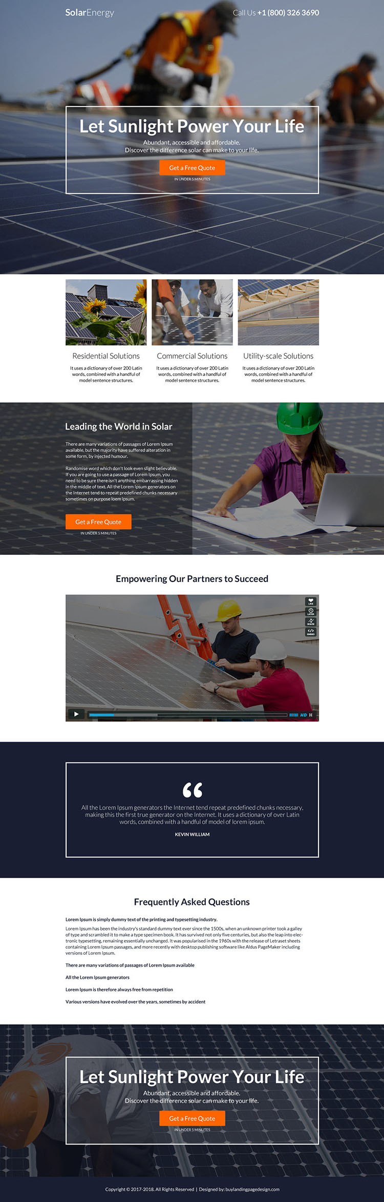 residential and commercial solar power project responsive landing page