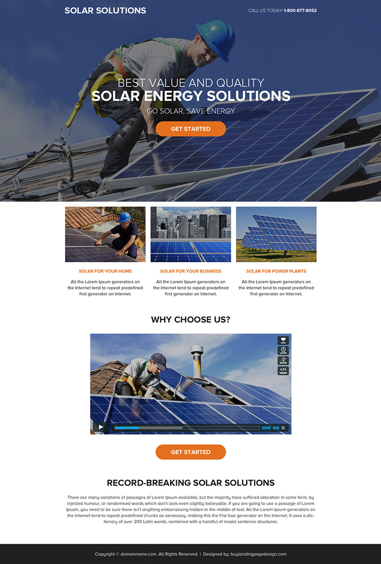 solar energy solutions call to action responsive landing page
