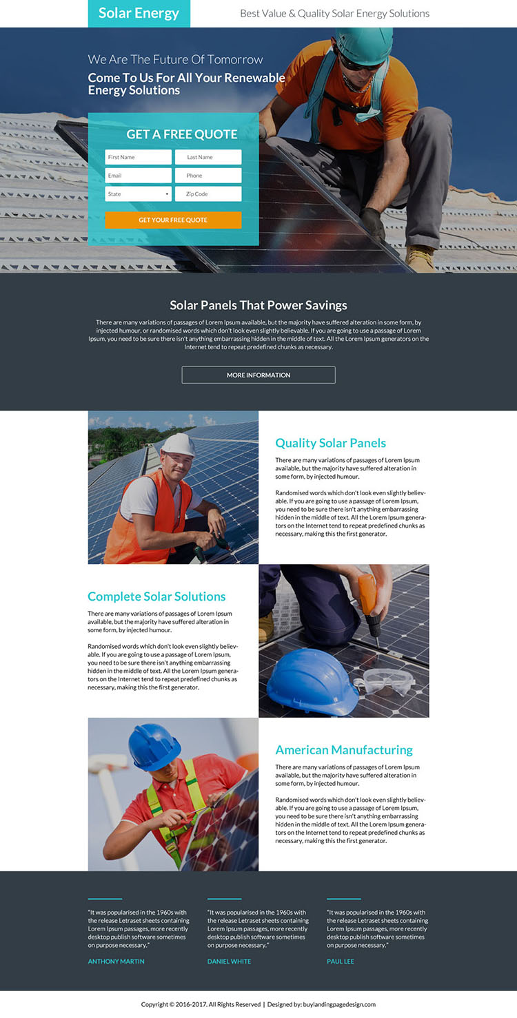 solar energy solutions free quote landing page