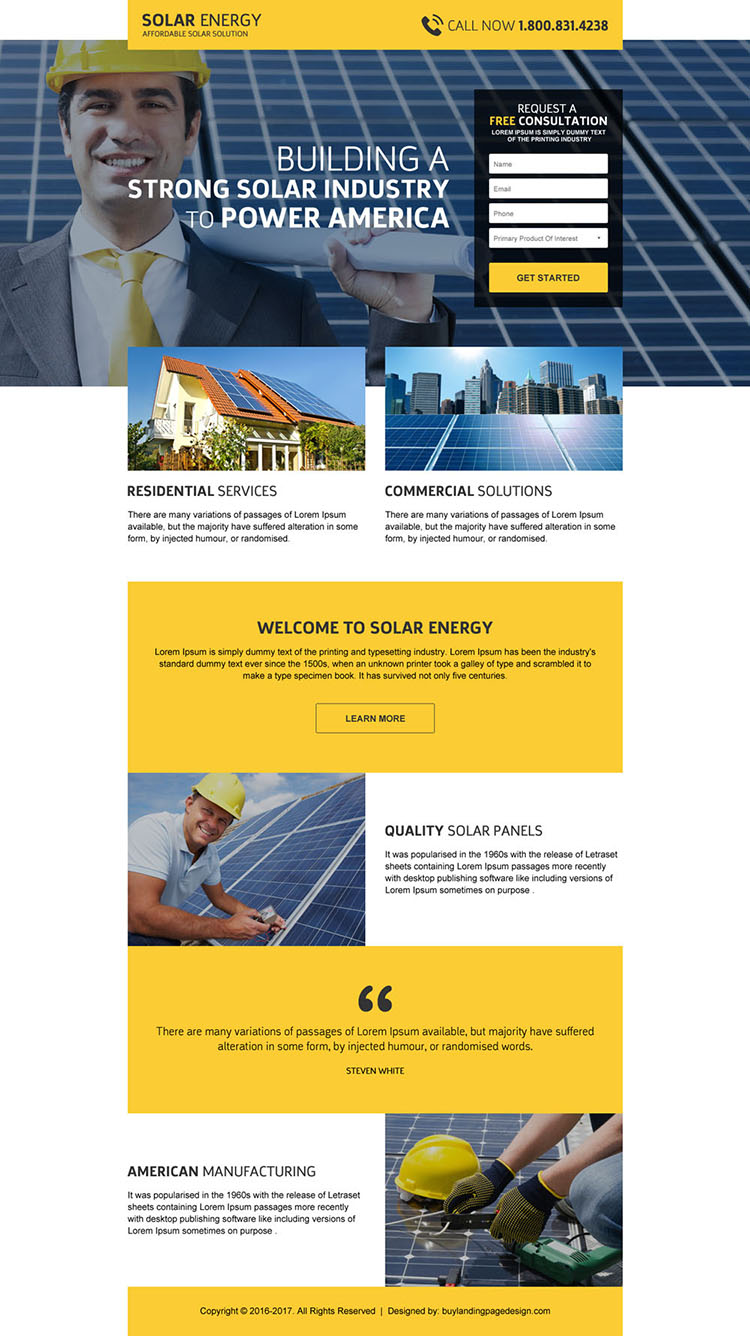 solar panel installation service responsive landing page design