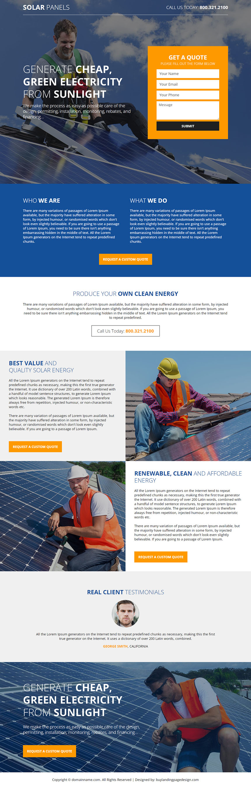 renewal solar energy panel installation responsive landing page