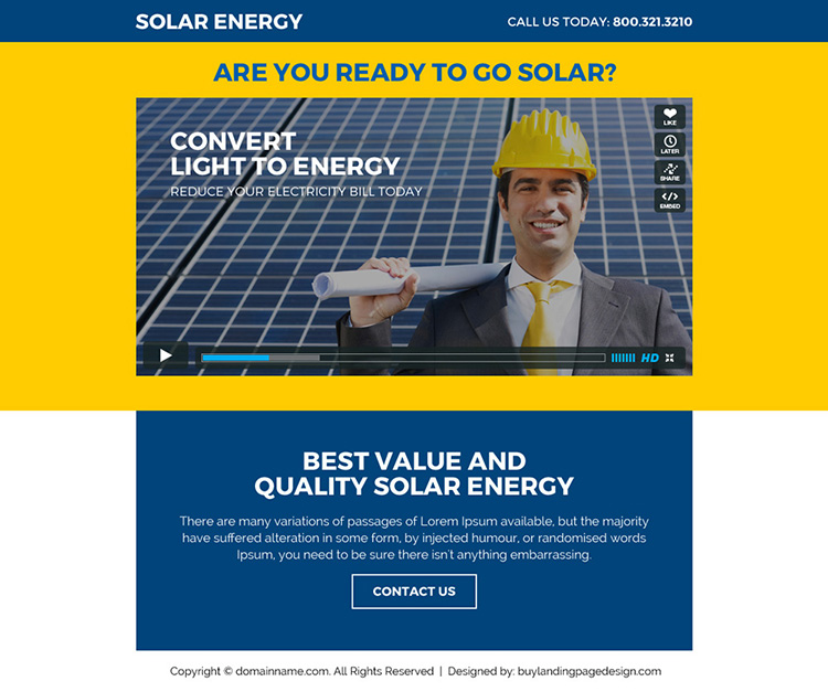 solar energy ppv landing page design with video