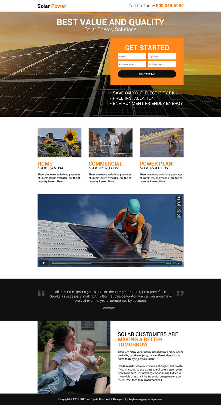 solar power solution lead gen landing page design