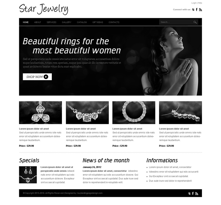 star jewelry website template design psd for jewelry and accessories