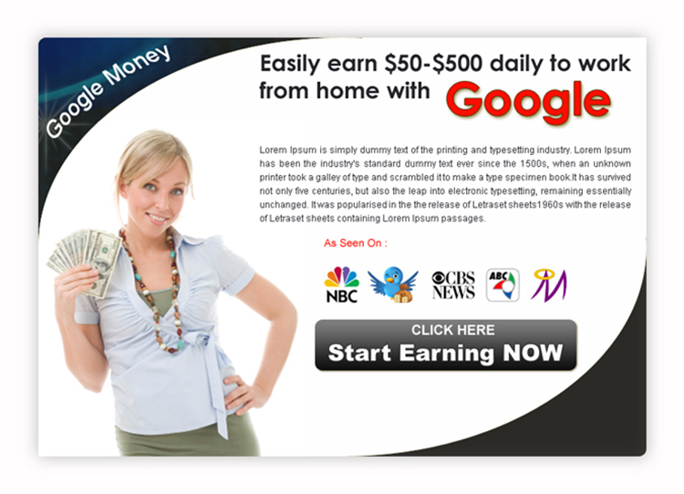 start earning with google work from home clean ppv landing page design