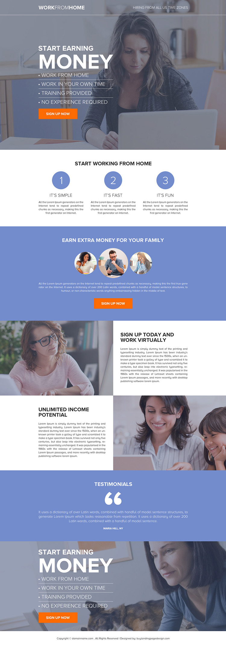 work from home business sign up capturing responsive landing page design